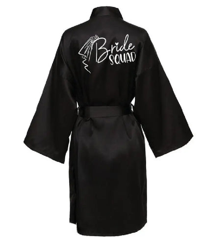 Women Wedding Bridal Bride Robe Printed Kimono Satin Pajamas Bridesmaid Bathrobe