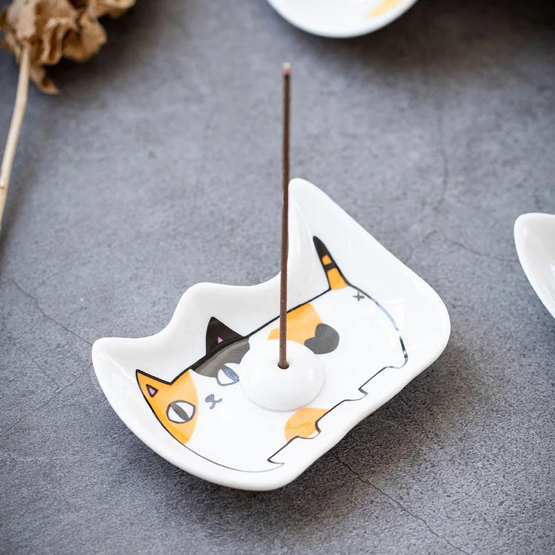 1pc Japanese Animal Thread Rack Incense Tray Cat Ceramic Oil Dish Plate