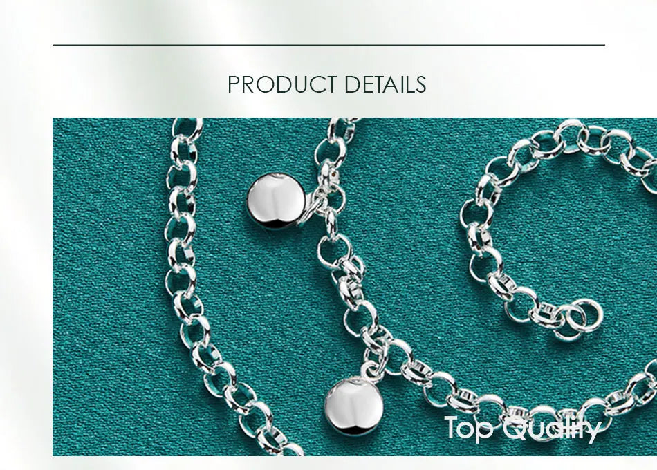 925 Sterling Silver Circle Round Bean Women Wedding Engagement Fashion Chain Necklace