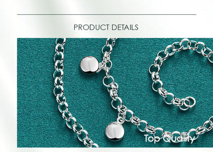 925 Sterling Silver Circle Round Bean Women Wedding Engagement Fashion Chain Necklace