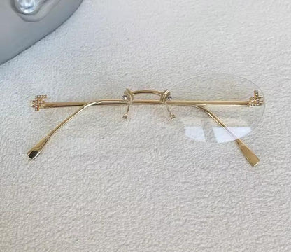Women Fashion Rimless UV400 Oval Diamond F Letter Sunglasses Eyewear