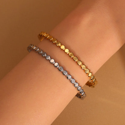 New Floral Blue Zircon Lentil Design 18K Gold Plated Stainless Steel Women's Bracelet Jewelry