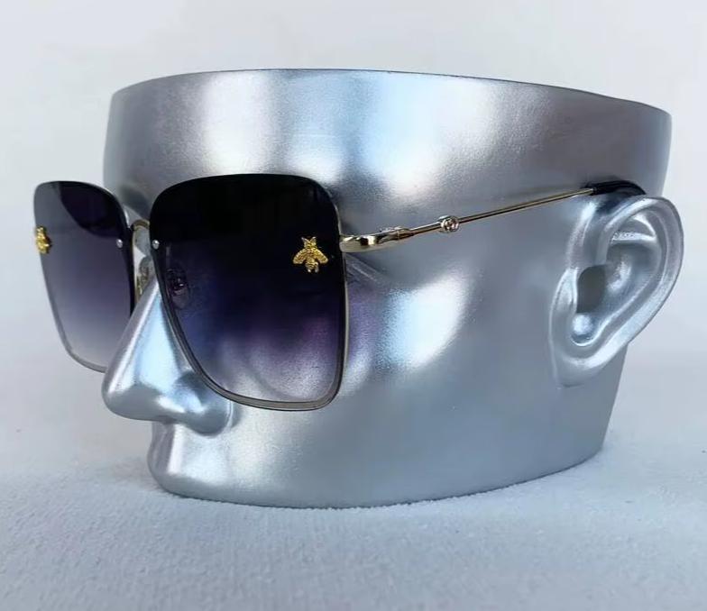 Men Women Fashion Designer Oversized Rimless Square Bee Sunglasses Gradient Sunglasses UV400