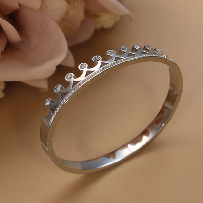 Delicate Crystal Crown LOVE Stainless Steel Gold Color Cutout Design Women's Charm Bracelet