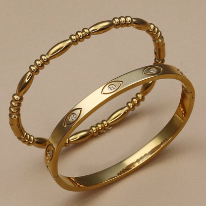 Fashion Stainless Steel Crystal Charm Gold Color Bracelet Women's Bangle