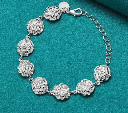 4pcs Women 925 Sterling Silver Rose Flower Wedding Engagement Necklace Bracelet Earring Ring Sets