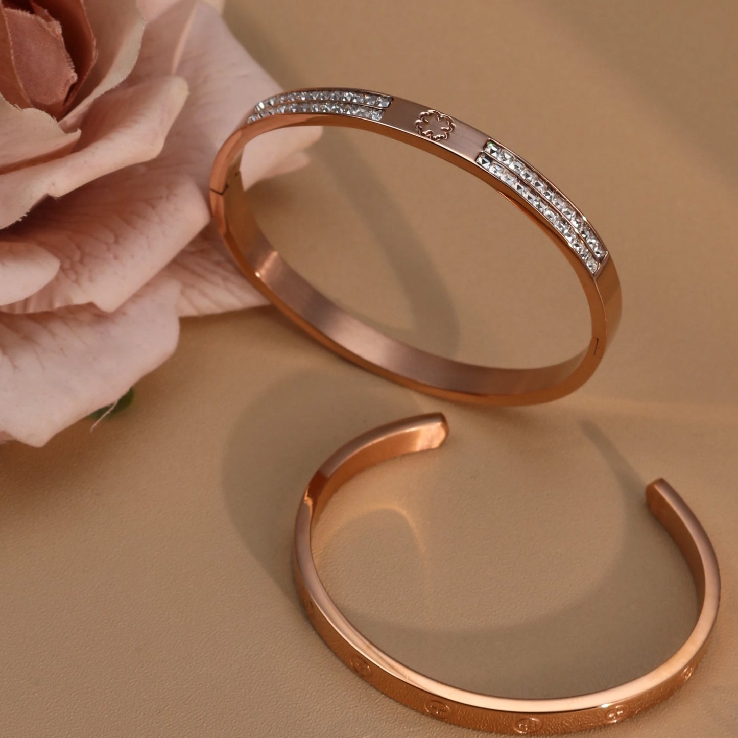 18K Gold-Plated Cross Screwdriver Stainless Steel Zircon Bangle Bracelet Women's Jewelry