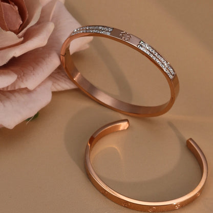 18K Gold-Plated Cross Screwdriver Stainless Steel Zircon Bangle Bracelet Women's Jewelry