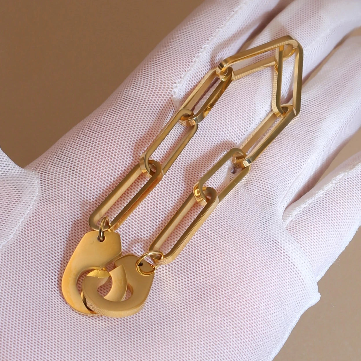 Women 18K Gold-Plated Stainless Steel Bead Open Bracelet Clasp Design Bangles Jewelry