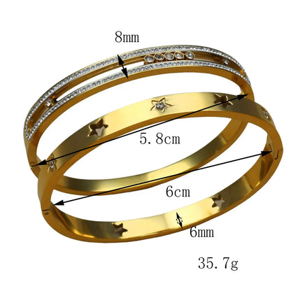 Fashion Stainless Steel Crystal Charm Gold Color Bracelet Women's Bangle