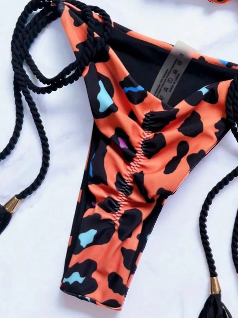 Women Leopard Print Bikini Triangle Braiding Rope Bathing Halter Swimwear Bandage Brazilian Suit
