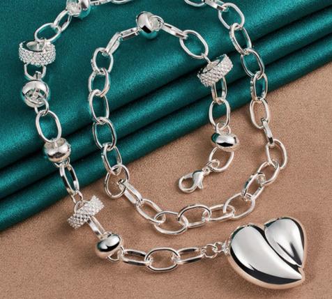925 Sterling Silver Smooth Hollow Heart Woman Man Wedding Engagement Party Pendant Necklace