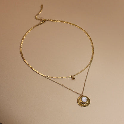 Women Mother-Of-Pearl Pendant G Letter Titanium Steel Necklace Gifts