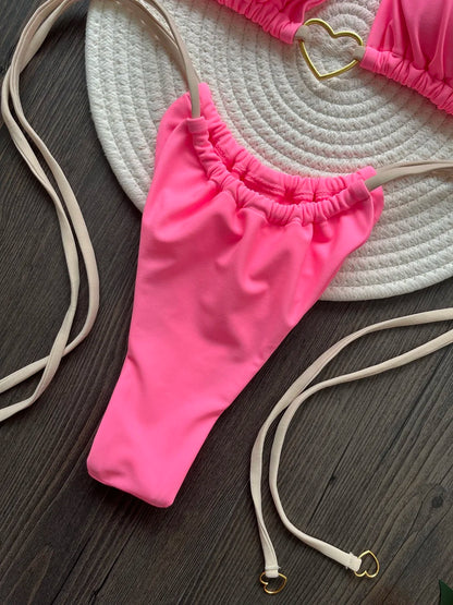 Solid Color Bikini Low Waist Lace-up Fashionable Swimsuit Two-piece Suit