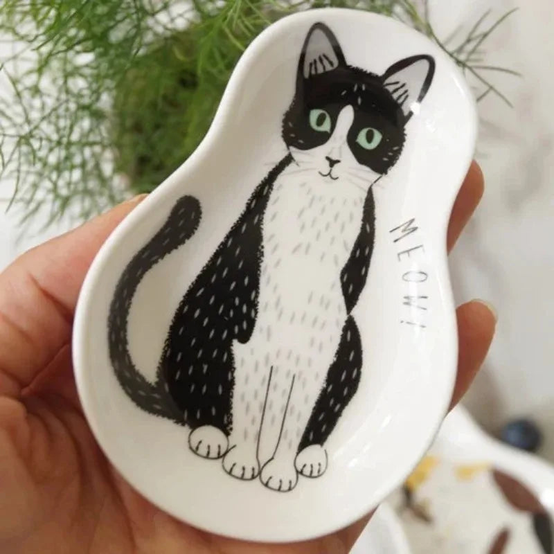 Ceramic Japanese Tableware Cat Kitten Soy Sauce Dish Dipping Saucer Plates