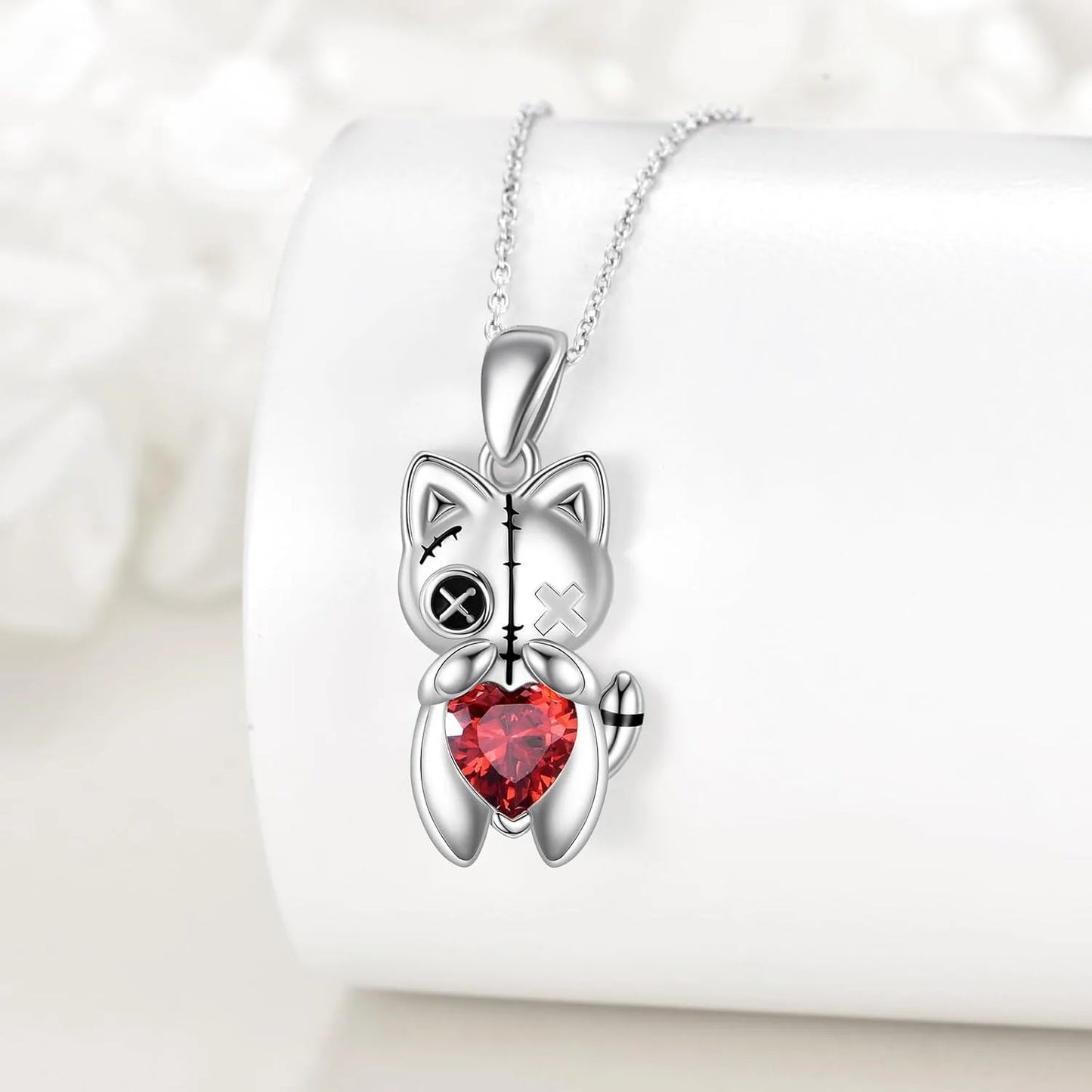 Women Fashion Halloween Creative Cat Voodoo Doll Red Heart Pendant Necklace