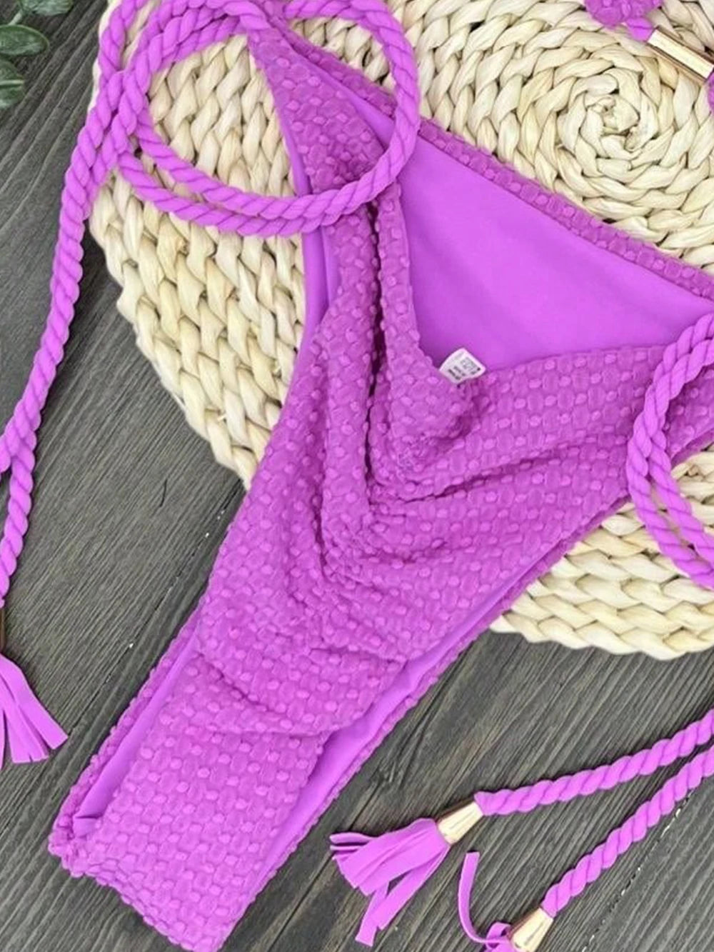 Women's Swimsuit Triangle Woven Tope Hanging Neck Two Pieces Bikini Swimwear Suit