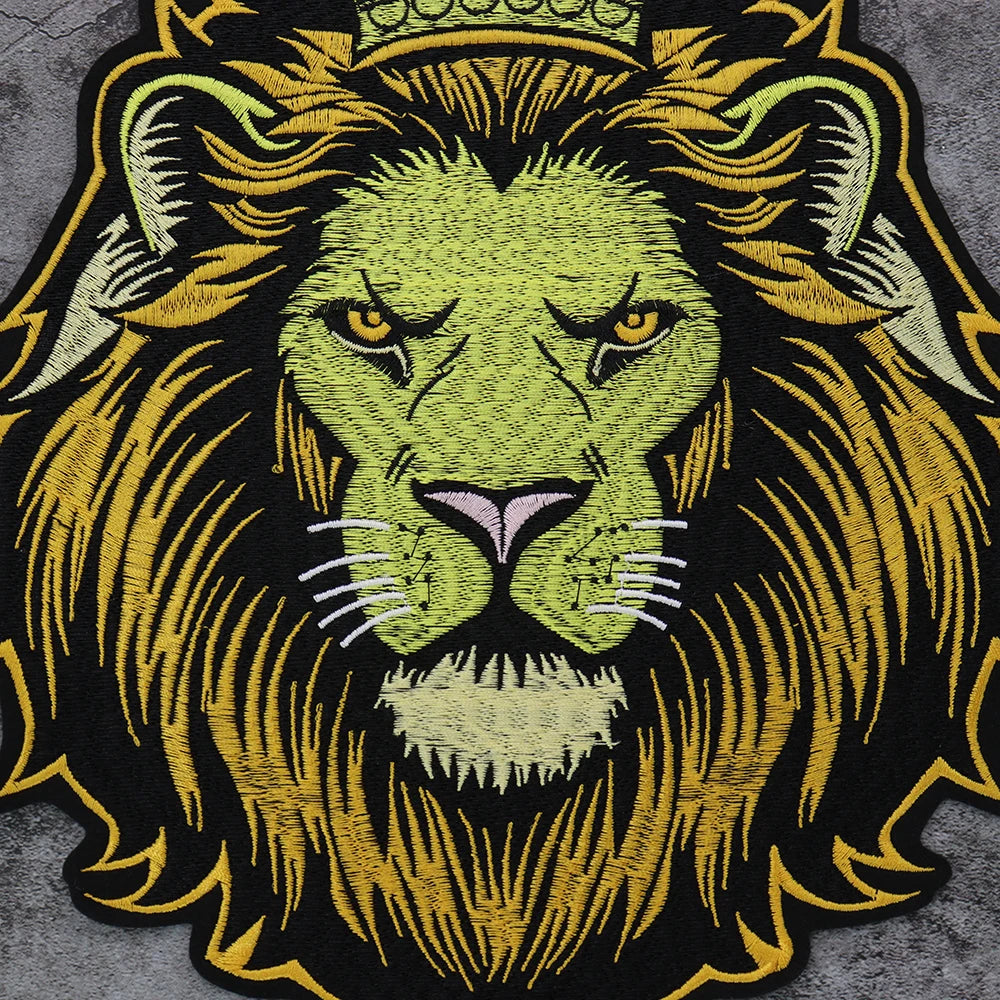 Embroidery Crown yellow Lion Biker Rock Patch Appliques Iron on Patches Badge Clothes Sewing