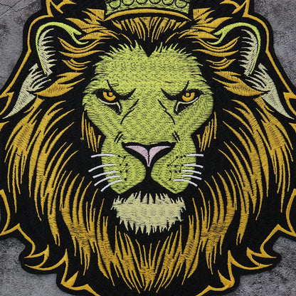 Embroidery Crown yellow Lion Biker Rock Patch Appliques Iron on Patches Badge Clothes Sewing