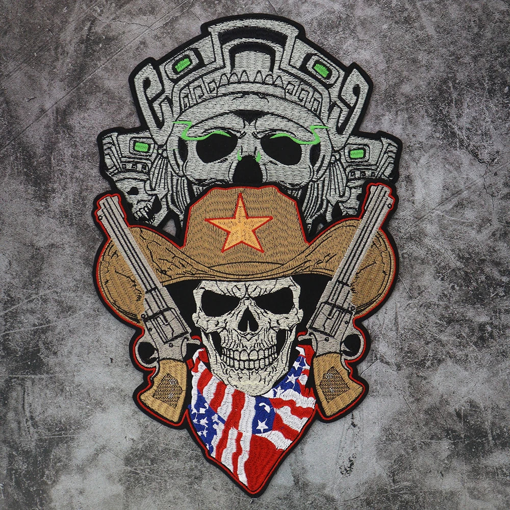 The scarf of the national flag Wearing Hat w/ Pentagram skull Embroidered Patch Appliques Iron on Patches Badge Clothes Sewing