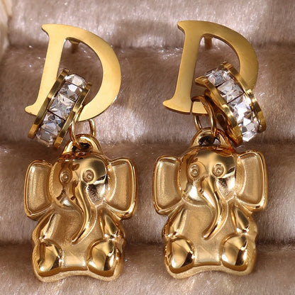 Crystal Stainless Steel 18k Gold-Plated Women's Elephant Eternal Earrings Gift
