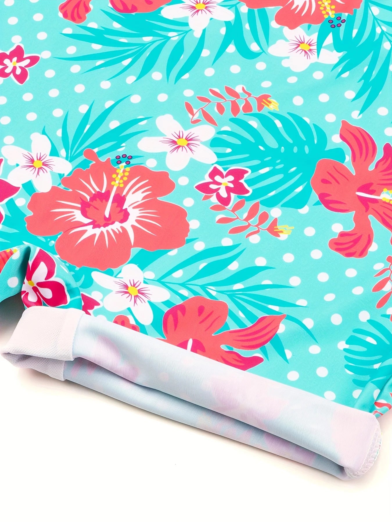 Girls Kids One-Piece Long Sleeve Floral Print Green Color Beach Boyleg Shorts Swimsuit