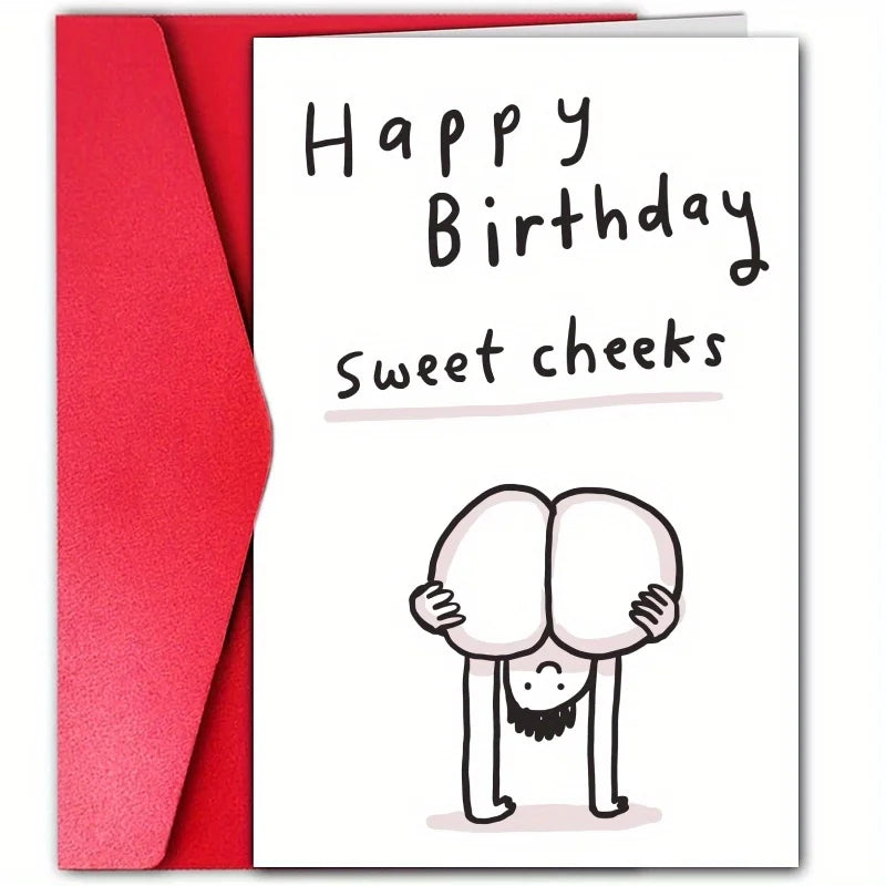 1pc Happy Birthday Card, Funny Cartoon Humorous Sweet Cheek Friendship Lover Wishes