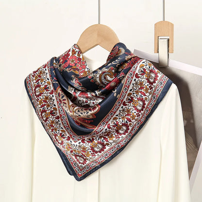 Women Fashion Silk Square Vintage Hijab Flower Prints Pashmina Bandana Scarves