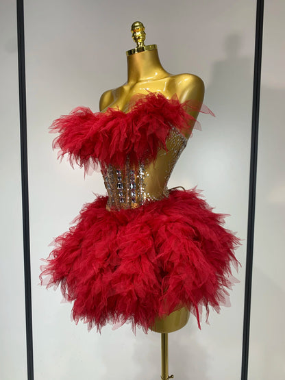 Sexy Strapless Mesh Two Pieces Celebrity Night Party Prom Birthday Dress