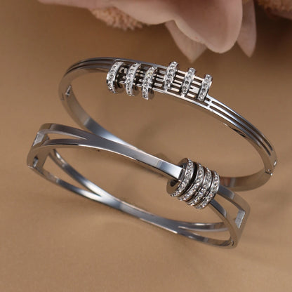 Women's Love Stainless Steel Crystal Bracelets Half Face Hollow Design Bracelet Bangle Jewelry Gifts