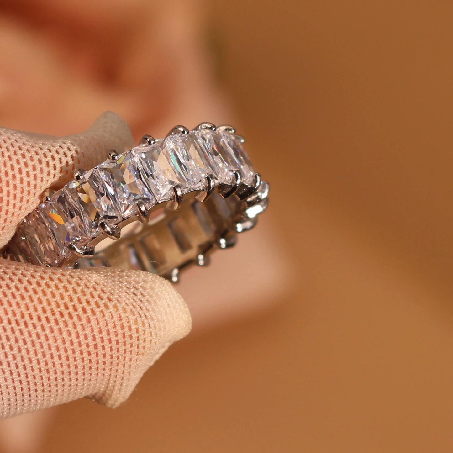 Square Zircon Stainless Steel plated 18K gold color Women's Wedding Ring