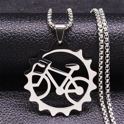 Women Men Tires Bike Bicycle Stainless Steel Long Chain Black Color Necklaces