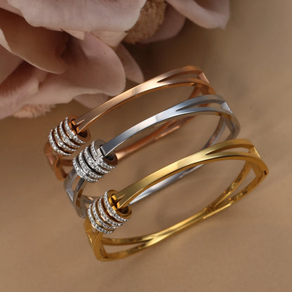 Women's Love Stainless Steel Crystal Bracelets Half Face Hollow Design Bracelet Bangle Jewelry Gifts