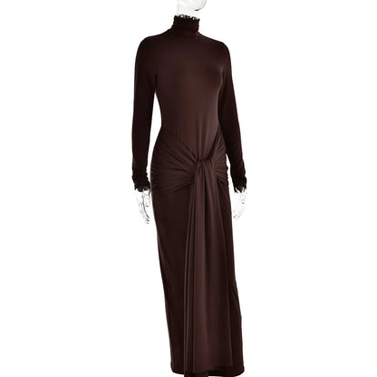 Women Turtleneck Long Sleeve Maxi Fashion Irregular Bodycon Long Evening Dress