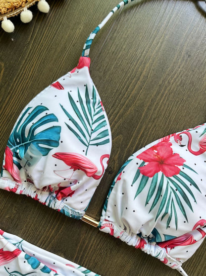 Sexy Print Bandage Bikini Women Swimsuit Halter Triangle Swimwear Bathing Brazilian Suit