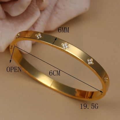 Women Flower Shaped Crystal, Heart Shaped Shell Stainless Steel Bracelet Bangle