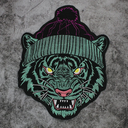 Large Size Biker Applique Fierce Tiger head Embroidery Patches Iron on for Clothes Animal Stickers Patch