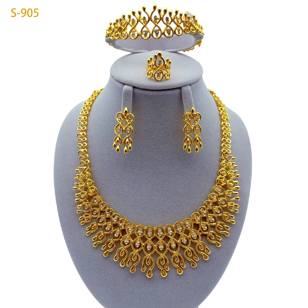 African Women Wedding Dubai Gold Plated Indian Necklace Earrings Sets