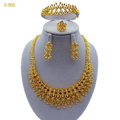 African Women Wedding Dubai Gold Plated Indian Necklace Earrings Sets