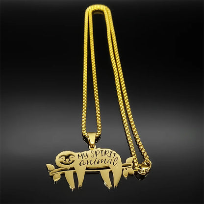 Cute Sleep Sloth My Spirit Animal Women Men Stainless Steel Gold Silver Chain Necklace