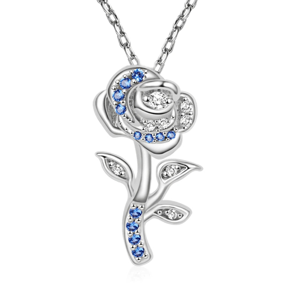 Luxury Romantic Design Blue White Rose Zircon Pendant Necklace