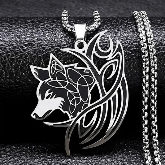 Viking Nordic Mythology Wolf Knot Stainless Steel Valknut Odin Symbol Necklace Pendant
