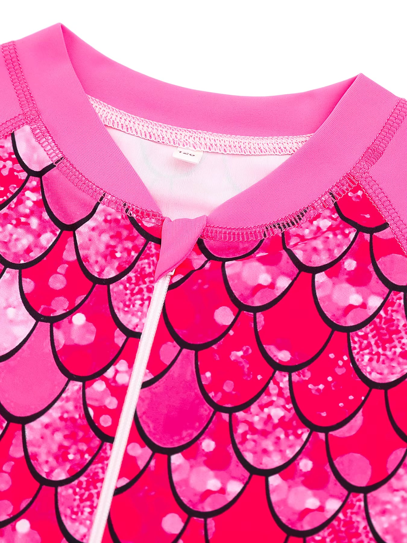 Kids Girls One-Piece Long Sleeve Scale Print Beach Rose Pink Bikini-Cut Bottom Swimwear