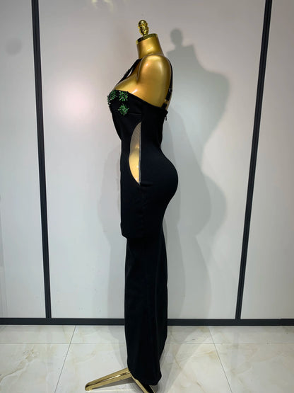 Sexy Backless Stretch Sparkly Rhinestones Evening Bandage Long Prom Party Dress