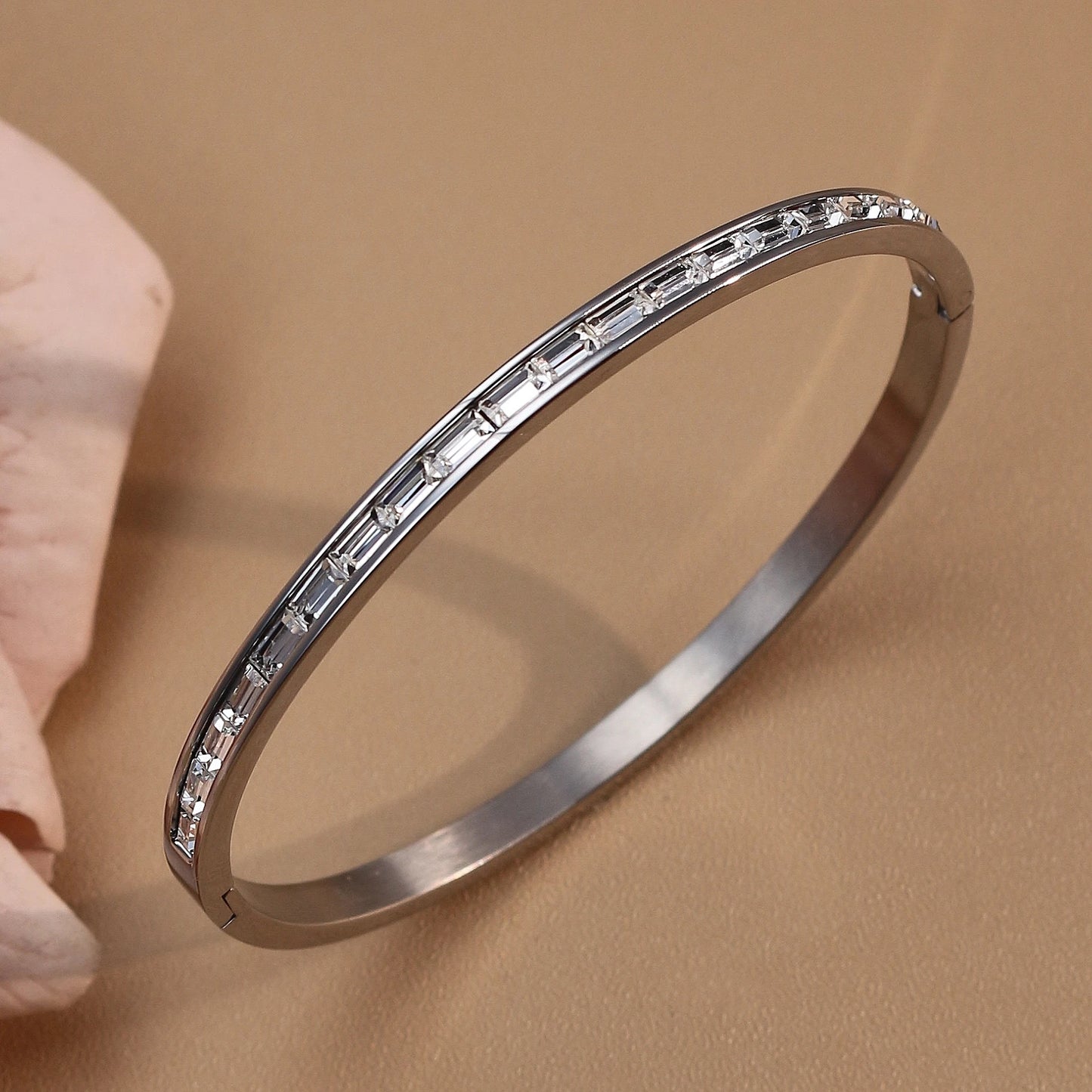 Fashion Plated 18k Zircon Stainless Steel Women's Bracelet Bangles