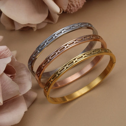 Stainless Steel Zircon Roman Numeral Chain Design Women Bracelet Bangle