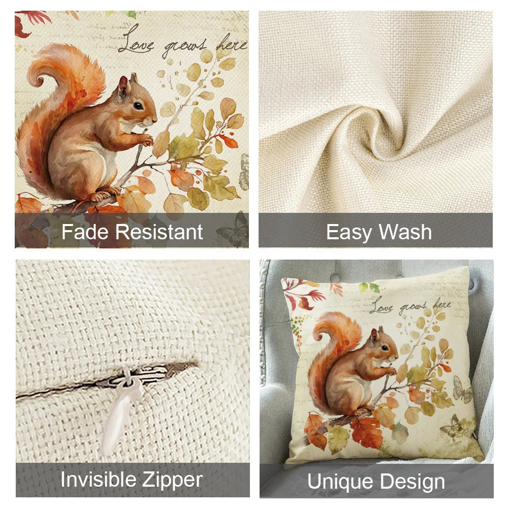 Home Decor Maple Squirrel Bird Design Thanksgiving Cushion Pillowcase Covers