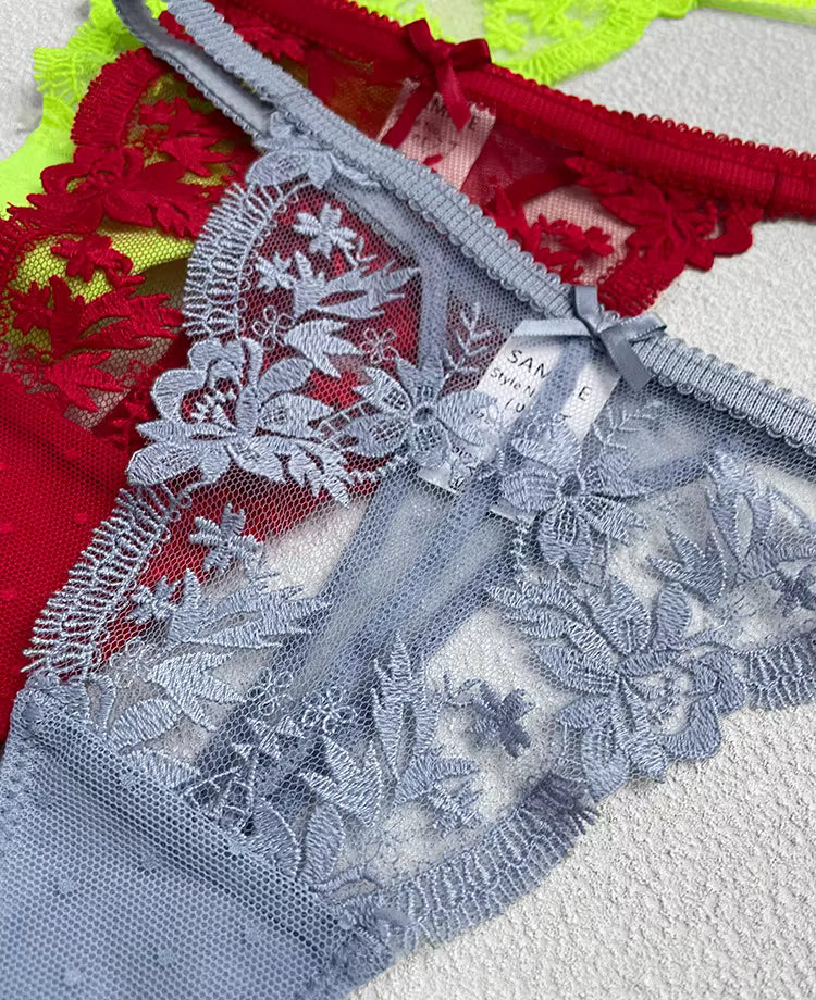 Women Lace Underwear Briefs Breathable G--String Seamless Low Waist Hollow Out Thong Panties