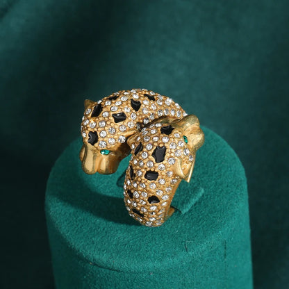 Women Blue Natural Stone Open Leopard Fashionable Water Drop Gold Color Pearl Flower Ring