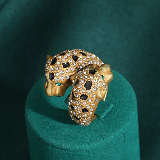 Women Blue Natural Stone Open Leopard Fashionable Water Drop Gold Color Pearl Flower Ring